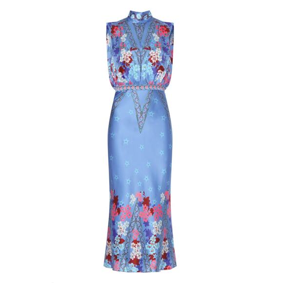 SALONI | Dresses | Saloni Sakura Falls Fleur Midi Dress In Blue Multi Size  Us 4 | Poshmark